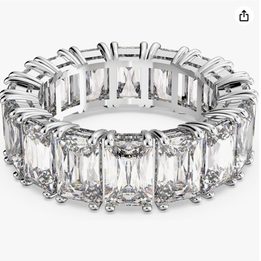 Brand New! SWAROVSKI Matrix Vittore ring Baguette White Rhodium Plated Size 58